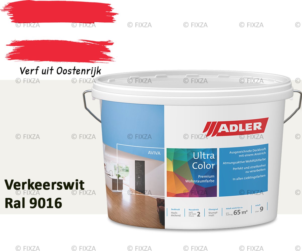 ADLER Aviva Ultra-Color SD Muurverf – Premium Matte Binnenmuurverf met Smart-Dry Technologie – Streeploos & Hoge Dekking – Verkeerswit – 1 Liter