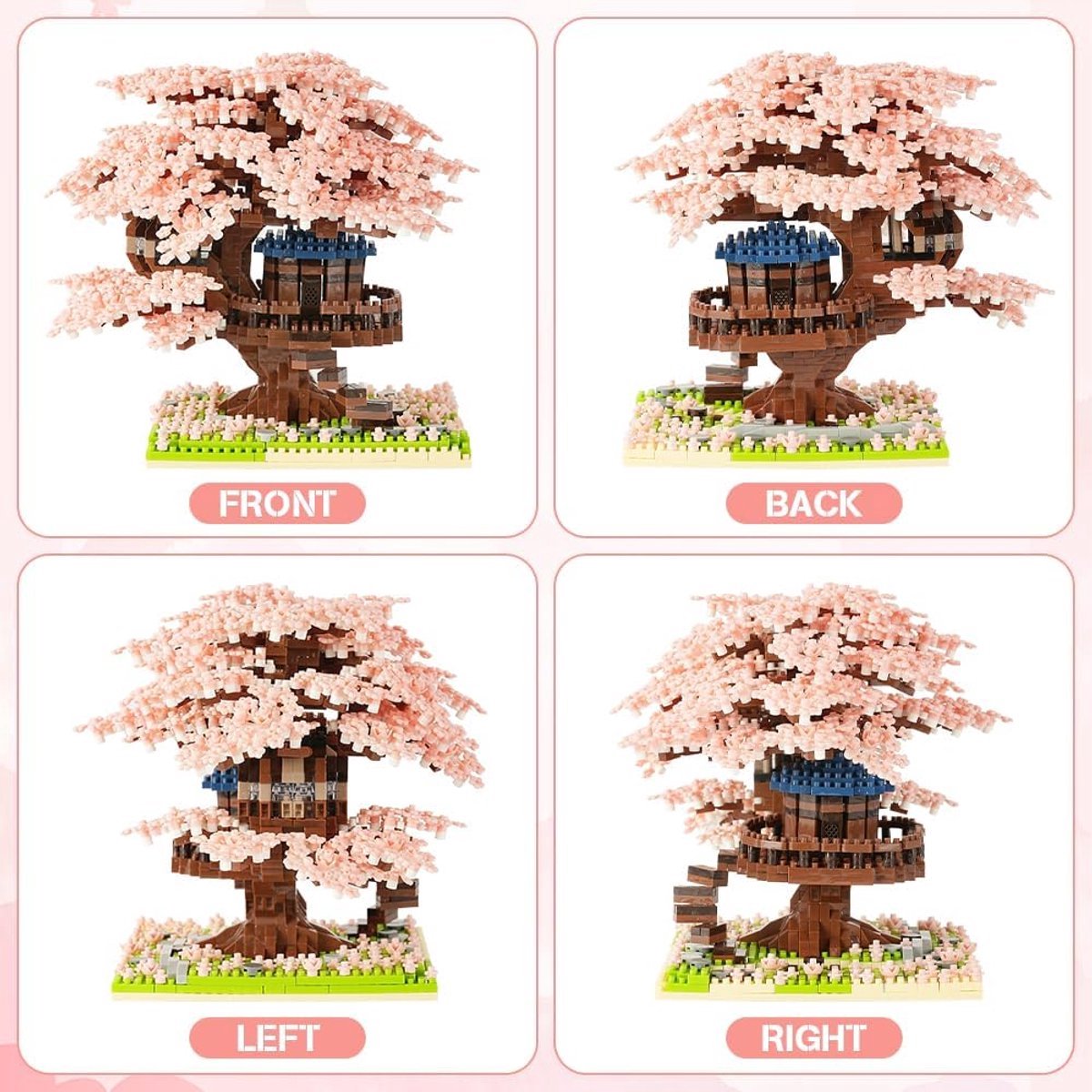 Namajunas - Mini Bouwspeelgoed - Bouwpakketten volwassenen - Bouwpakket kinderen - Boomhut Serie Collection - Botanical Bloemen - Bouwsets - Niet geschikt voor LEGO - 2151 bouwsteencadeaus - Roze boomhut - Decoratie voor Huis, Pasen, Moederdag — cadeau in Spellen & Speelgoed - foto 6