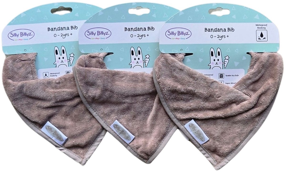 Silly Billyz Towel Bandana Taupe per 3 stuks