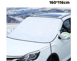1 x Antivriesdeken - voorruithoes - Beschermhoes - Magnetische bevestiging en elastische band - Met oorkappen - Verdikt - Geschikt voor autoruiten en zijruiten in de winter - Bescherming tegen vorst, sneeuw en ijs - 160*116cm - Wit