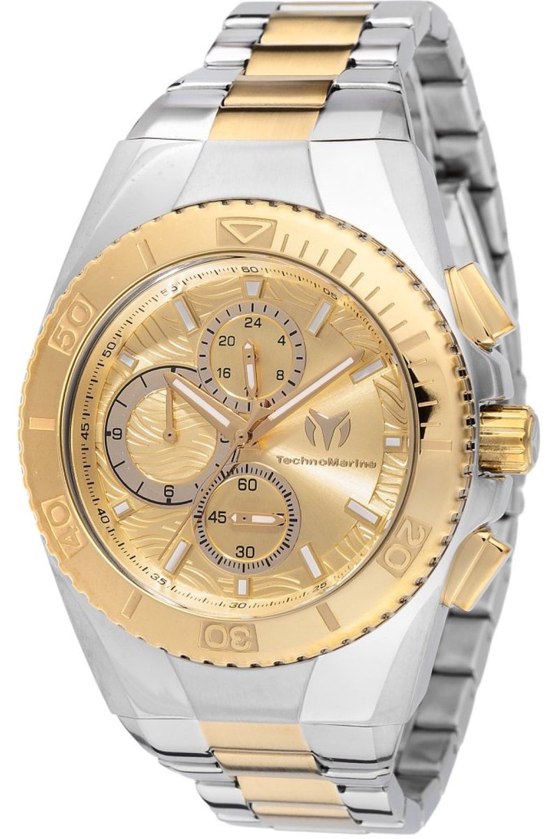 TechnoMarine Manta TM-224024 Heren Horloge - Waterdicht - Analoog - Quartz Uurwerk - Roestvrij Staal met gouden Wijzerplaat - 44mm