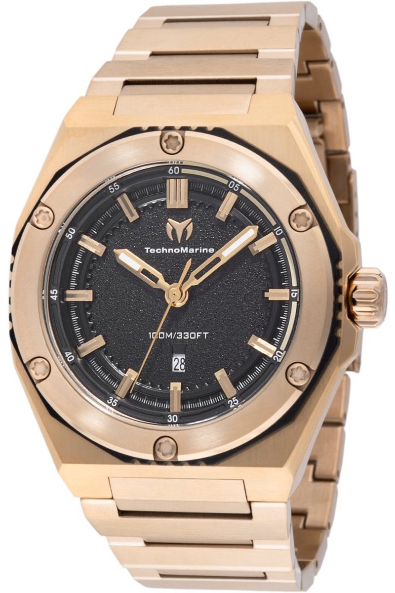 TechnoMarine CORAL TM-416078 Heren Horloge - Waterdicht - Analoog - Quartz Uurwerk - Roestvrij Staal met zwarte Wijzerplaat - 45mm