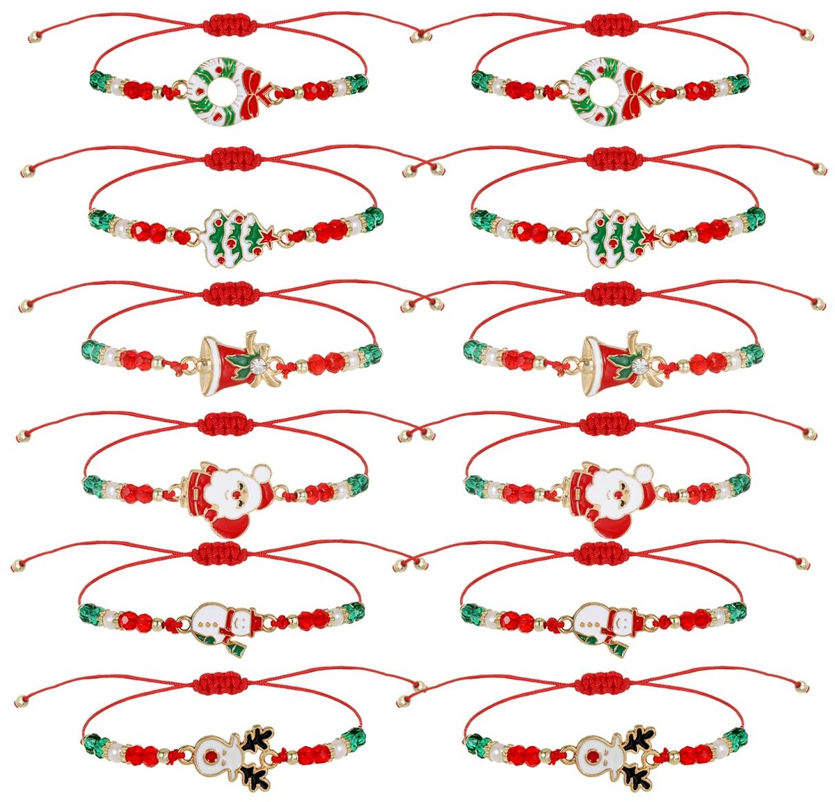 12 stuks - Kerstversieringen - Kerstarmbanden - Kralenwerk - Damesmodellen - Handgemaakte kristallen armbanden - Feestcadeaus - Feestelijke cadeaus - Rood
