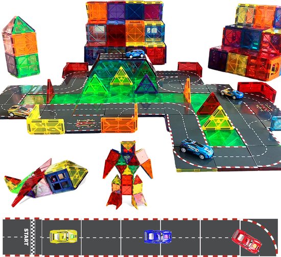 By Baboo® Magnetic Tiles - Auto's & Racebaan - Magnetische Tegels & Toppers - Magna Magnetisch Speelgoed Kerst Cadeau Jongens Meisjes - Formule 1 - Educatief Mind Montessori Kinderspeelgoed 3 Jaar, 4 jaar, 5 jaar, 6 jaar, 7 jaar, 8 jaar