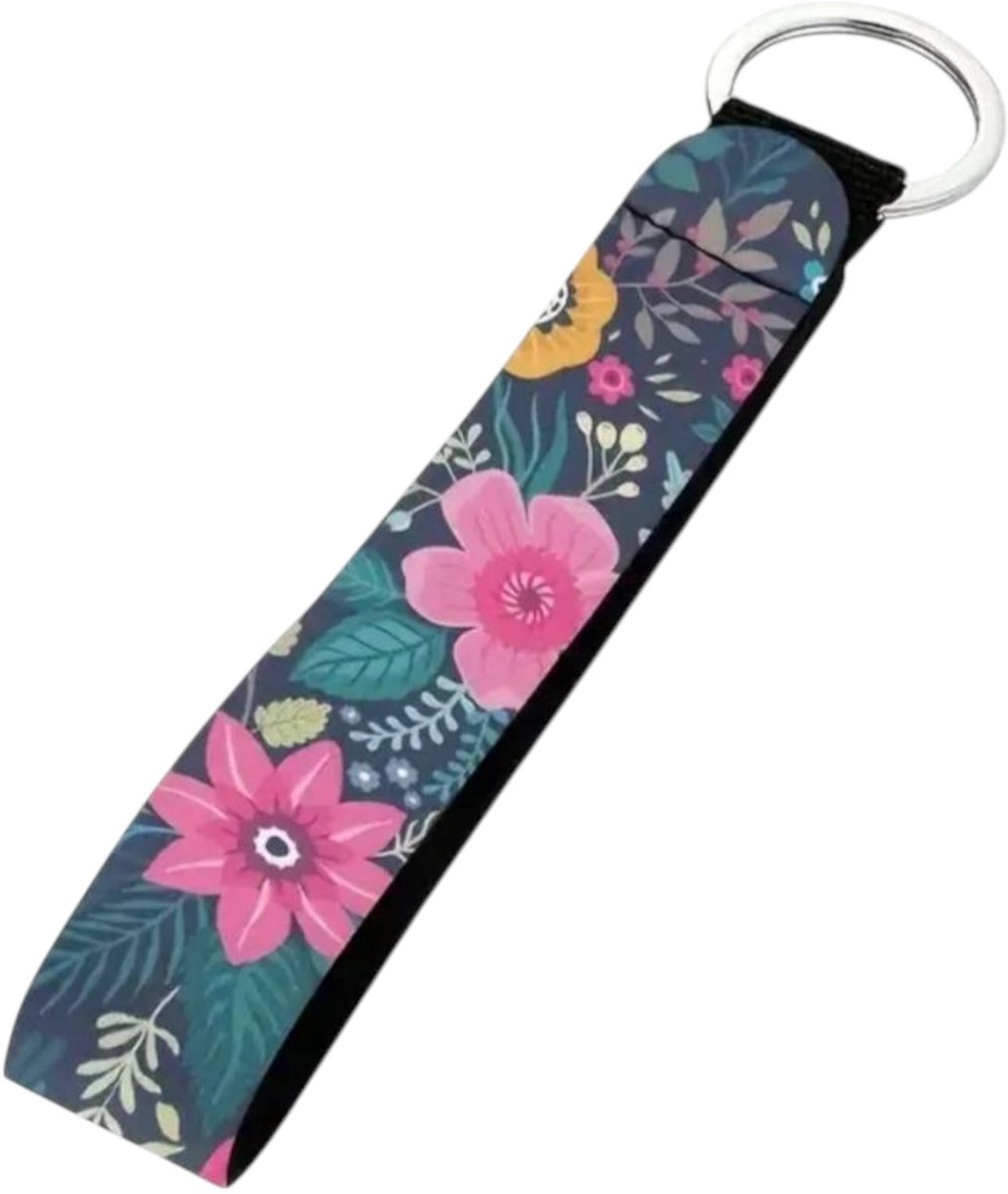 Miniş Gifts | Floral Polsband Sleutelhanger – Donkerblauw met Roze Bloemen | Cadeau voor Kerst, Sinterklaas, Valentijnsdag, Moederdag & Verjaardag