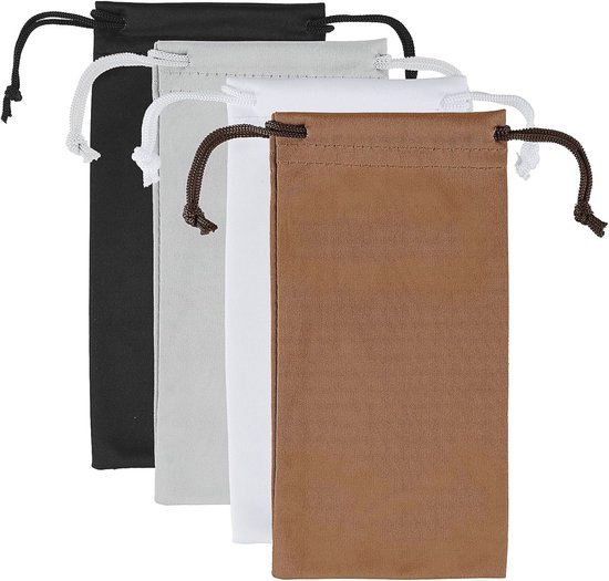 Foto: 4 stuks zachte microfiber pouch voor zonnebril en lenzenvloeistof diverse kleuren voor mannen en vrouwen