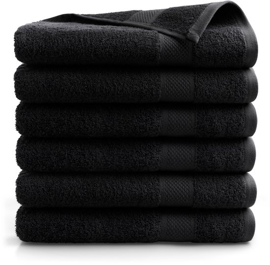 DoubleDry XL Handdoeken 70 x 140 - ensemble de 6 - Hotel qualité 500 g/m2 - 6x Zwart