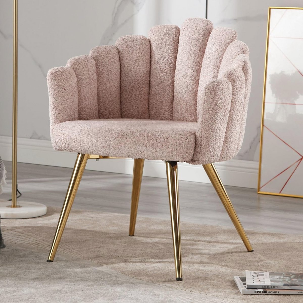 Moderne Zachte Fauteuil van Imitatiebont - Gewatteerde Loungestoel met Metalen Poten voor 