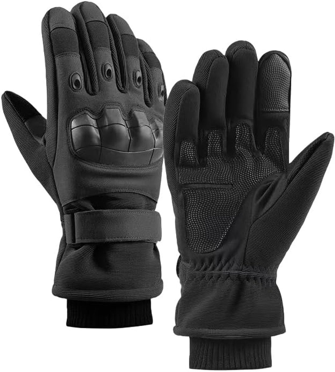 Handschoenen - Handschoenen winter - Tactische handschoenen - Motorhandschoenen - Tactische handschoenen met harde knokkels en touchscreenvingers - zachte buitenkant, touchscreen, motorrijden, outdoor, koud weer, fleece(Zwart)