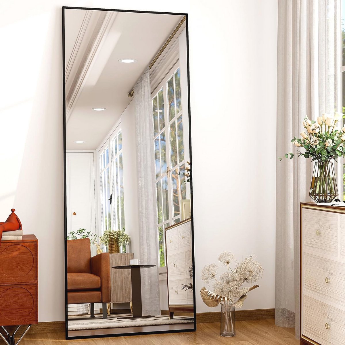 Rechthoekige volle-lengte spiegel 162,6 x 53,3 cm - Wand- of staandmontage voor slaapkamer en woonkamer