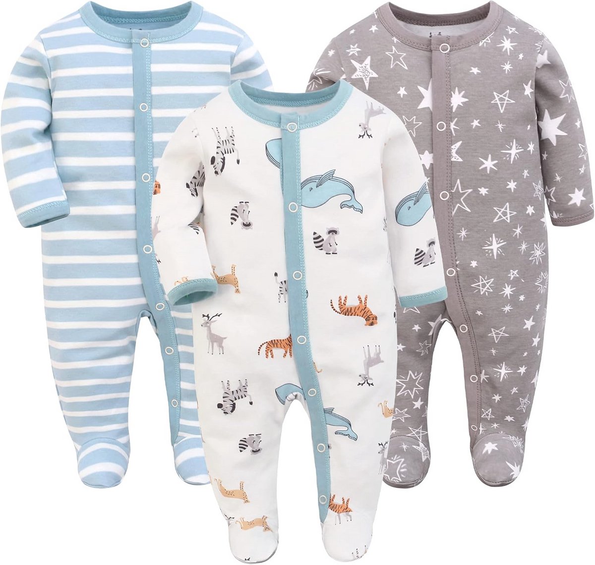 Baby Slaaprompers Set van 3 - Katoenen Slaapzakken met Voetjes voor Pasgeborenen - Maat 56 62 68
