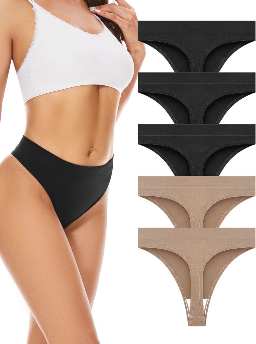 Zonder-naad String-Tangas voor Vrouwen - Onzichtbare Hoge-Taille Culottes in Set van 5
