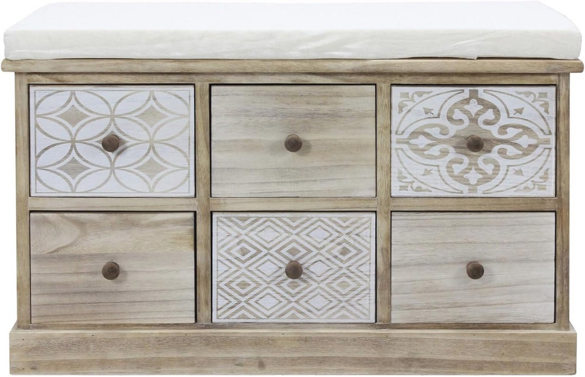 Binnenbank voor Badkamer of Entree in Beige Wit - Shabby Style - 49x77,5x35 cm