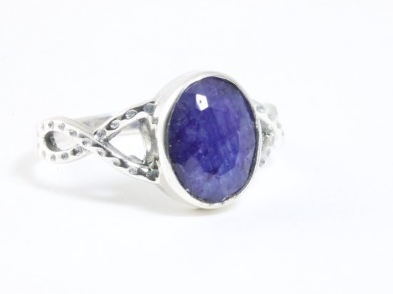 Bague en argent délicate ajourée avec saphir bleu - taille 16,5