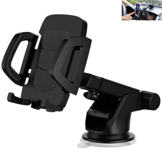 Telefoonstandaard-Autotelefoonhouder-telefoonnavigatiehouder-clip-on type-geschikt voor autodashboards-voorruiten en gladde bureaubladen-zwart-breedte 4,4-10,5 cm-uitschuifbare lengte 10-16,5 cm.