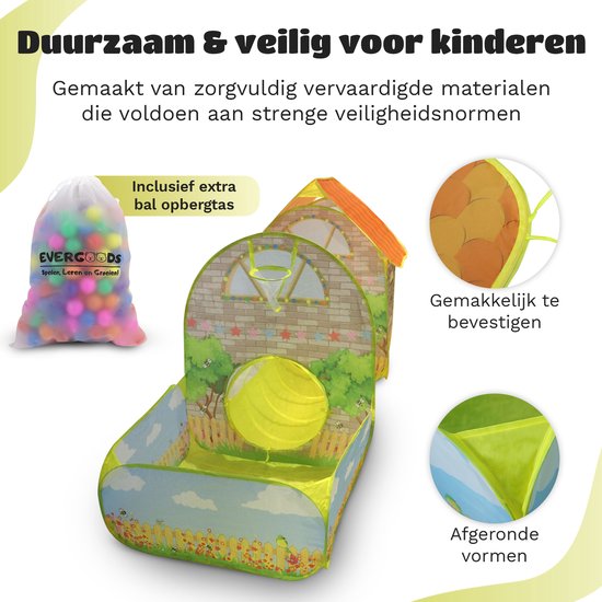 EverGoods Speeltent XL Kinderen - Speelhuis met 200 Ballen & Kruiptunnel - Pop-up - Binnen & Buiten - Opvouwbaar - Ballenbad - Incl. Draagtas & Ballenzak van EverGoods — afbeelding 3