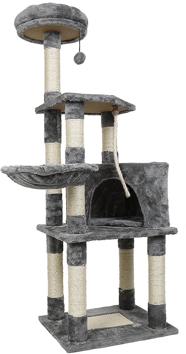 PIPIPOXER-Krabpaal Voor Katten Met 5 Niveaus - 135x48x40 CM- Krabpaal Voor Katten-Donkergrijs