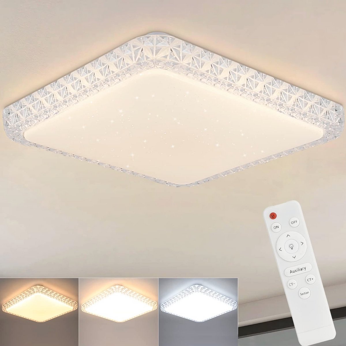Dimbare LED Plafondlamp met Sterrenhemel Effect - Plafondlamp 32W met Afstandsbediening vo