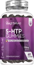 Paarse fles WeightWorld 5-HTP Gummies, met 60 gummies met passievruchtsmaak.