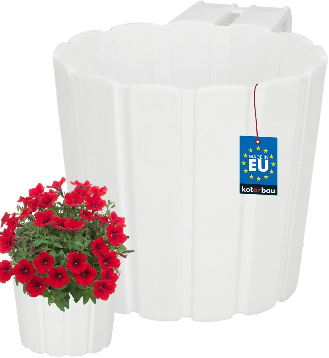 Kotarbau Serie - Rustieke Balkonbloempot - Wit - 150 mm - Met Ophanghaak