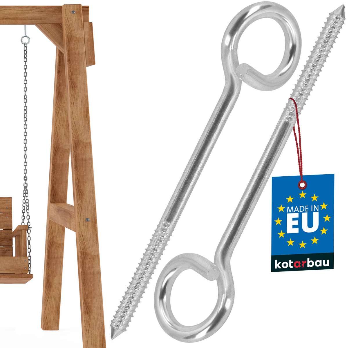 KOTARBAU® 2 stuks Schommelhaak Verzinkt Staal ⌀ 12 x 240 mm Schommelhaken met Schroefdraad Voor Holzbalken Veiligheidsschommelhaken Schommel Hanger Schroefhaak Plafond Zilver