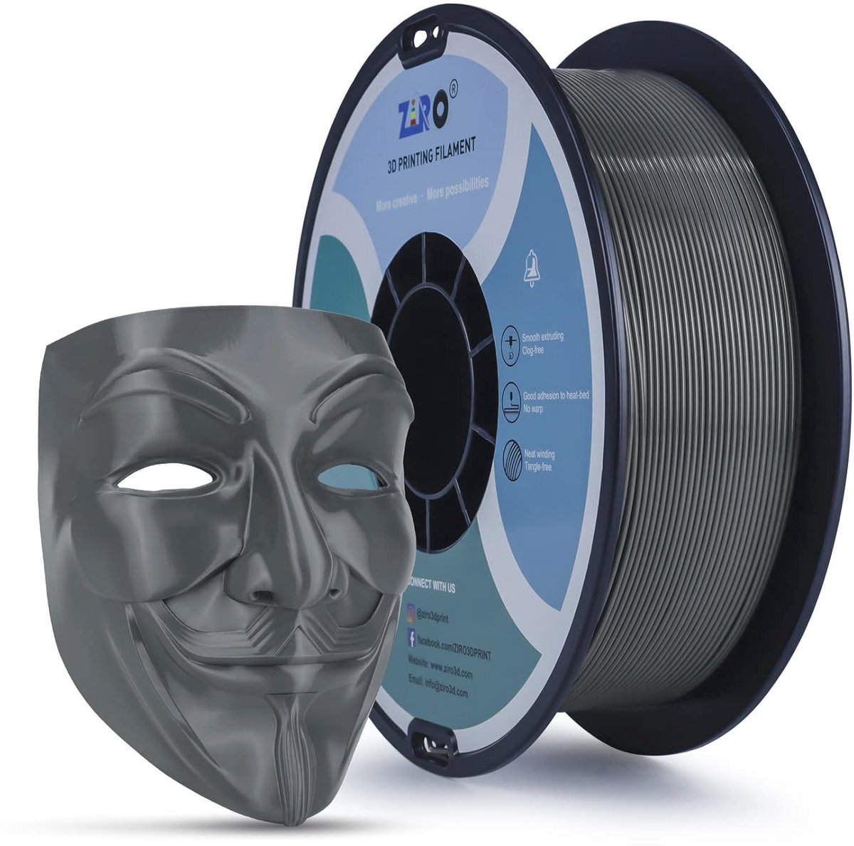 1.75mm Donkergrijs PLA 3D Printer Filament - 1KG (2.2lbs) voor FDM Printers