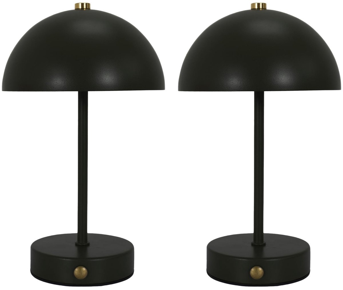 Home Deco Factory LED tafellamp - 2x - zwart - metaal - 25.5 cm - rond - draadloos
