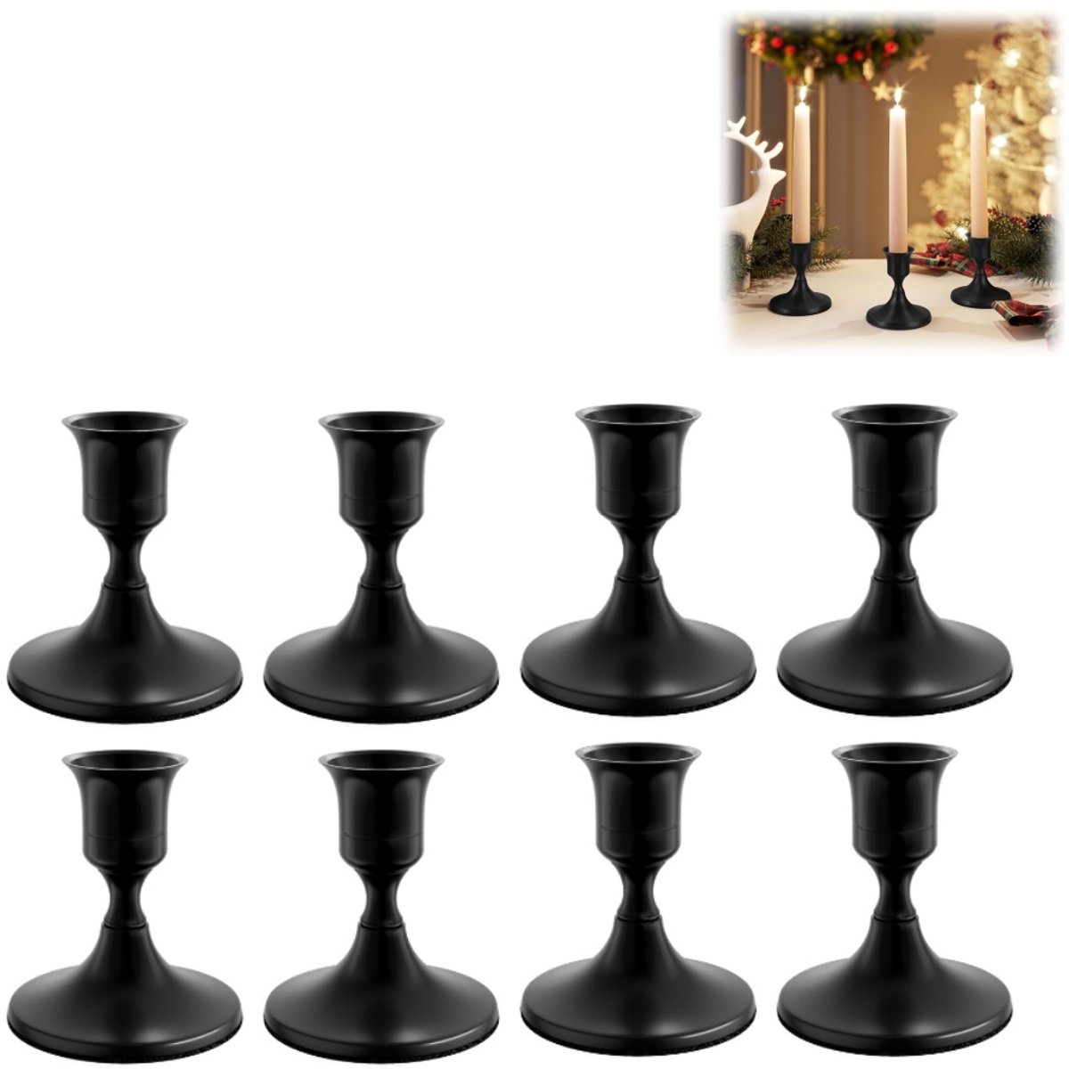 8 stuks - Kandelaars - Metalen kandelaars - Minimalistische stijl - Ideaal voor romantische tafels, bruiloftdecoraties, kaarsen - zwart