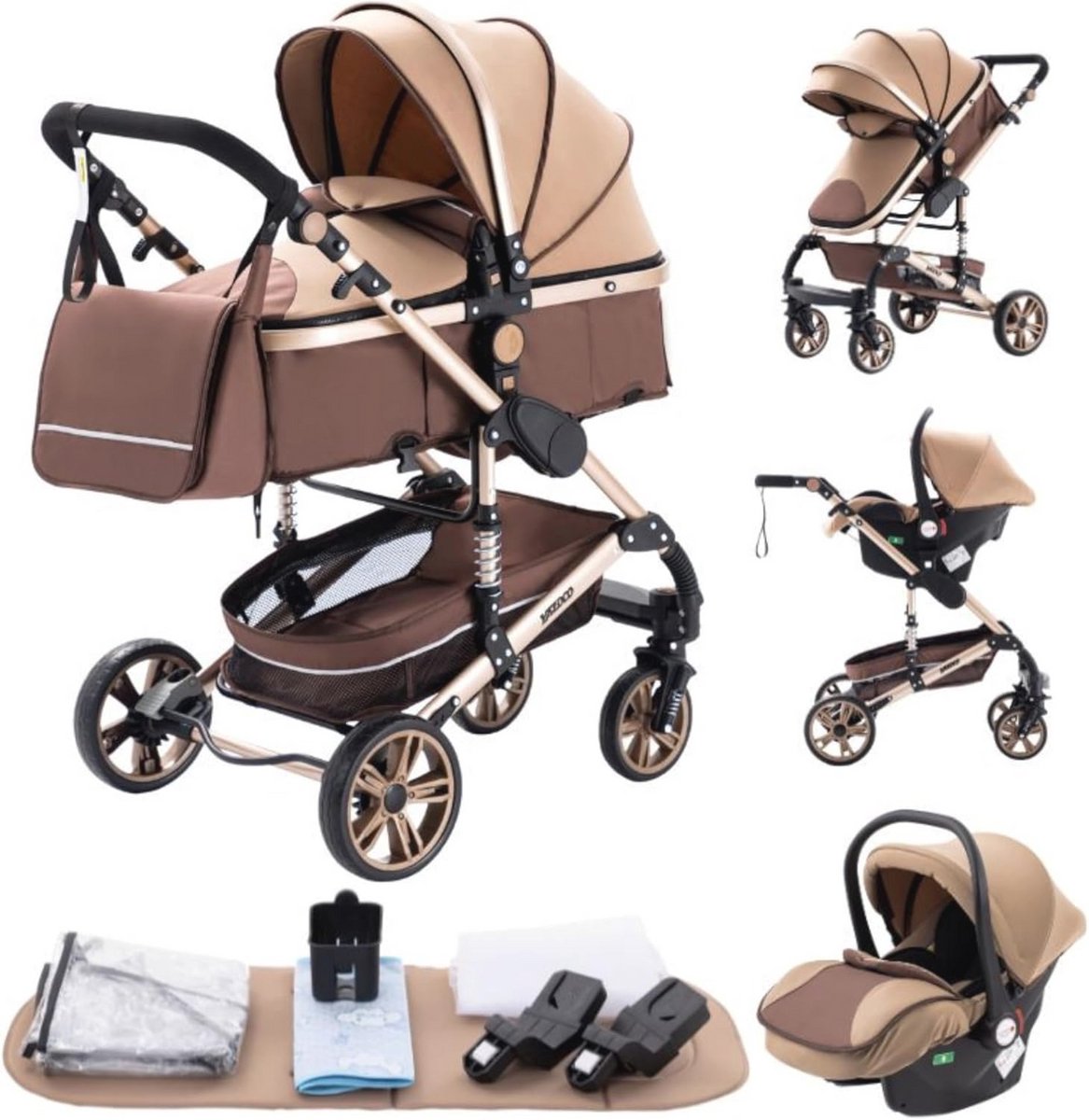 3-in-1 Kinderwagen voor Baby's - Lichtgewicht en Inklapbaar met Dubbel Schokabsorptiesysteem