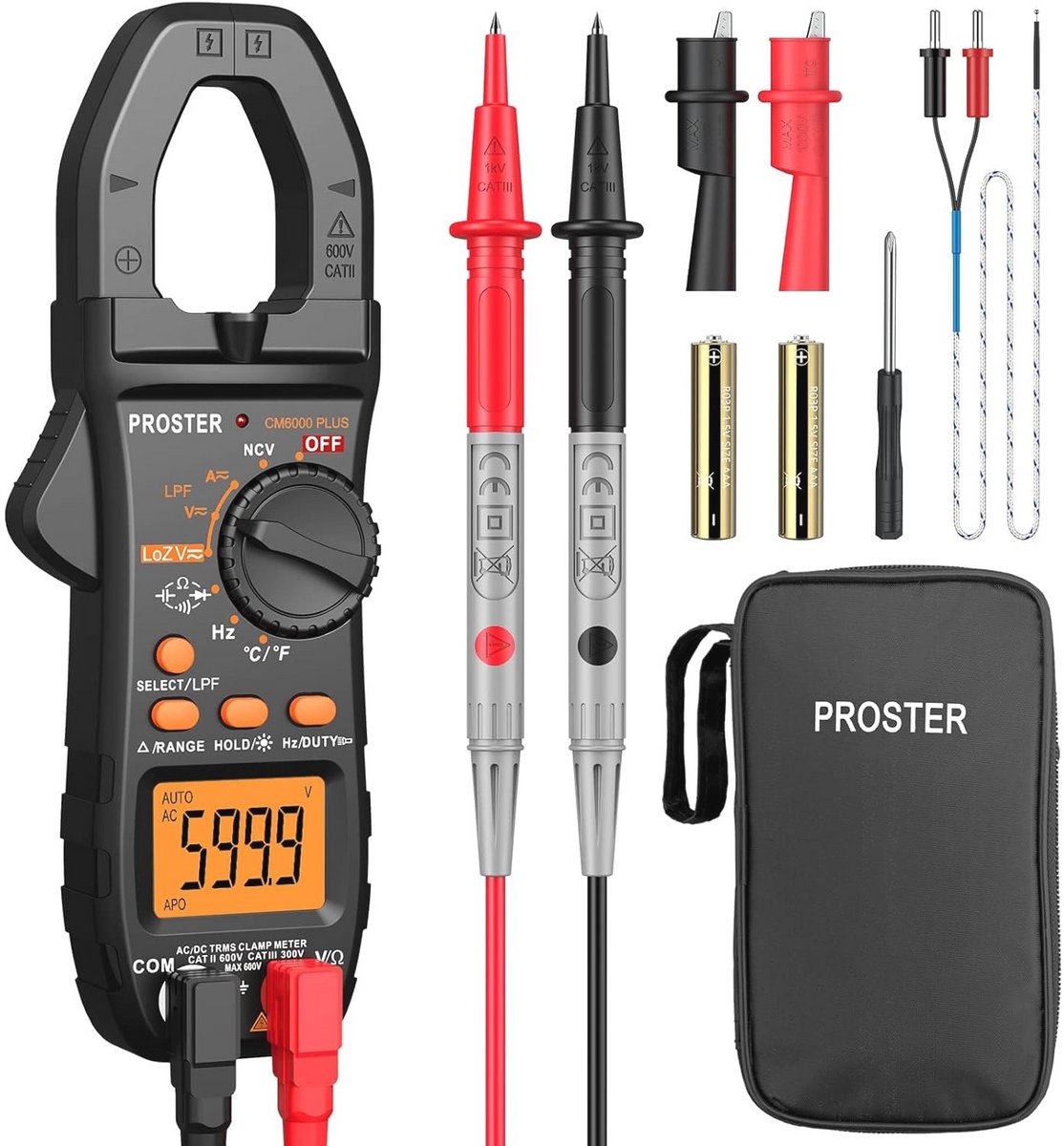 Digitale stroomtang tot 800A TRMS - Multimeter met achtergrondverlichting voor spanning, stroom, temperatuur en meer