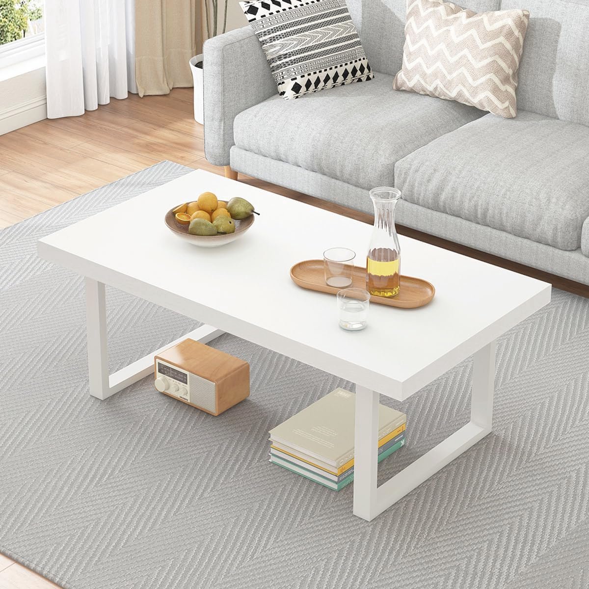 Moderne minimalistische salontafel van hout en metaal - industriële rechthoekige tafel voor woonkamer en kantoor