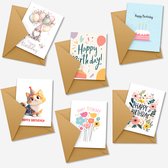 Wenskaarten + Enveloppen 6 stuks – Dubbele Kaart van Stevig Papier – Wenskaart / Wenskaarten Blanco (Wenskaarten Zonder Tekst) – Wenskaarten Verjaardag – Verjaardagskaart – Verjaardagskaarten met Envelop – Inclusief Kraft Enveloppen – Set B