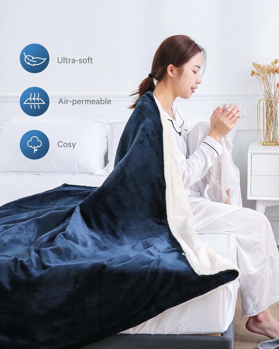 Elektrische Deken 130 x 180 cm – Blauw | 4 Warmtestanden | 9 uur Timer | Oververhittingsbeveiliging | Machinewasbaar – foto 7