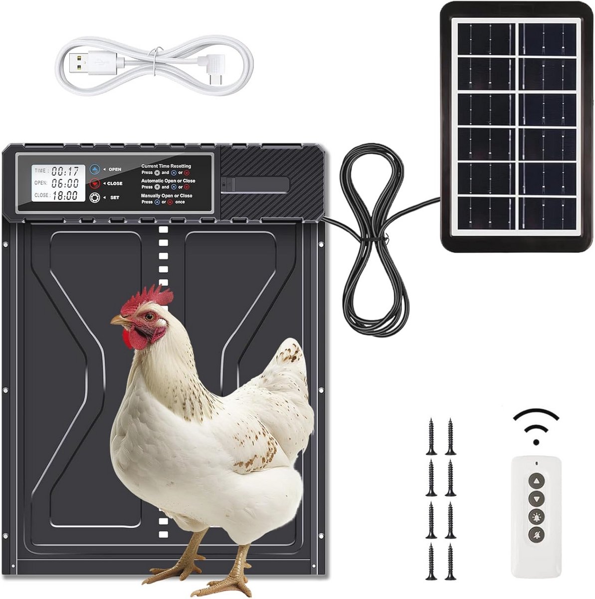 Automatische kippendeur met zonne-energie en afstandsbediening - ideaal voor kippen en gevogelte
