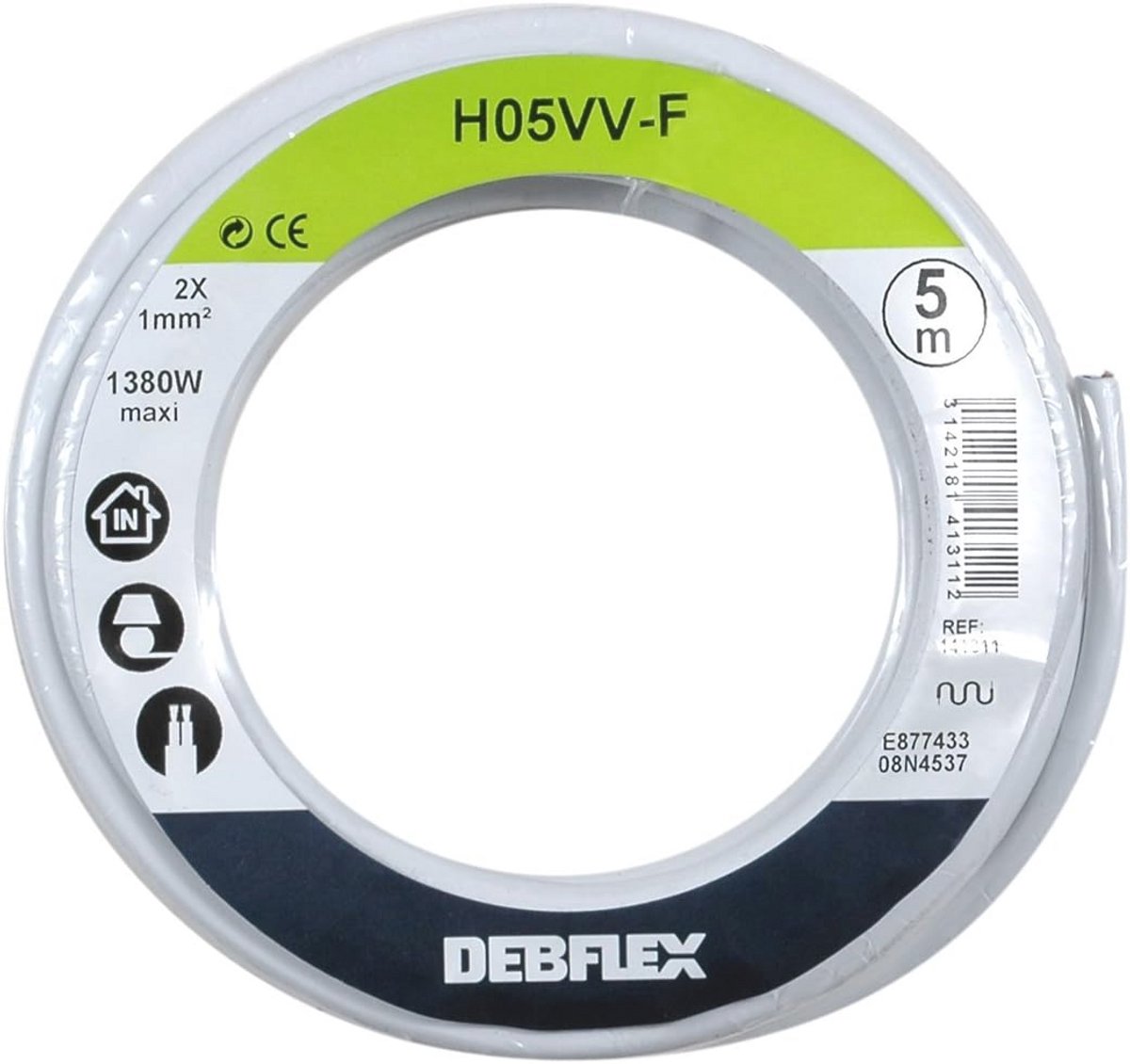 Kabelspoel Elektrische Kabel 5 Meter 2X1 mm² Wit