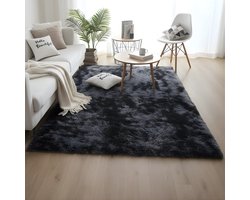 Happyment Zacht fluffy vloerkleed - Wasbaar - Hoogpolig tapijt - woonkamer, slaapkamer, kinderkamer - Zwart - 160x230cm
