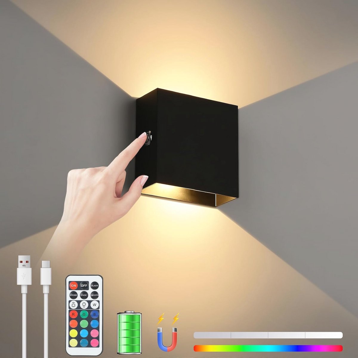Dimbare Wandlamp USB Oplaadbaar met Touch Control voor Slaapkamer en Woonkamer