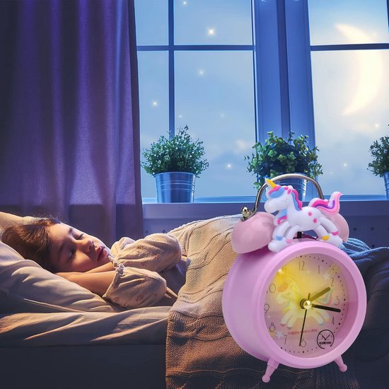 Schattige Eenhoorn Wekker voor Kinderen met Nachtlamp en Stil Mechanisme — afbeelding 3