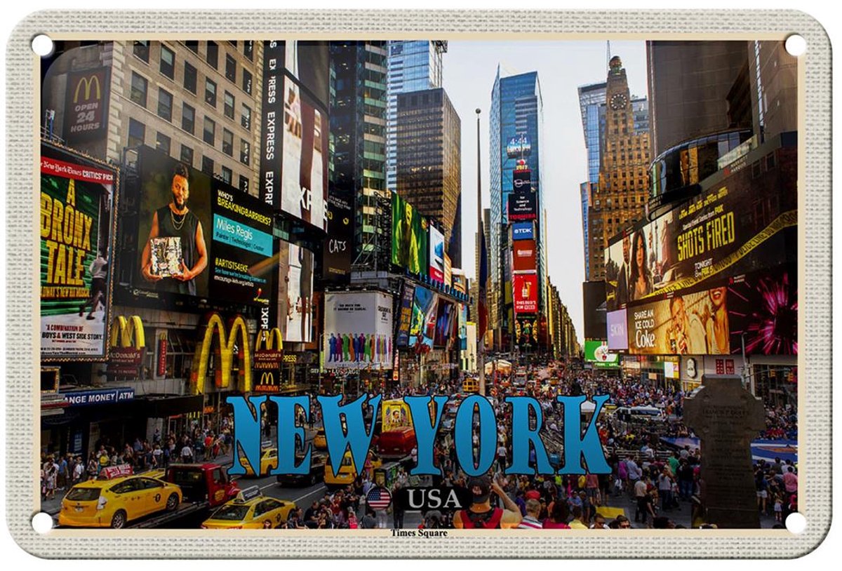 Femer Blechschild Reise 18x12cm New York USA Times Square Zentrum Schild Multi-coloured
