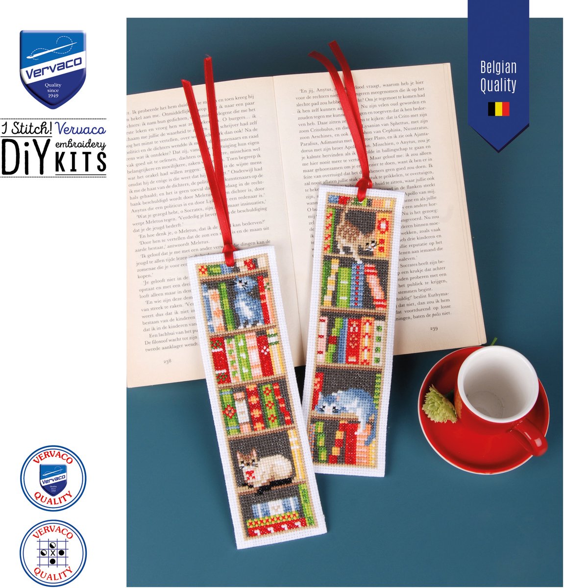 Vervaco - Bladwijzer kit - Katten in boekenrek set van 2 - PN-0187764 - Borduren - Borduurpakket - Borduurpakket volwassenen - Borduurpakket kind — afbeelding 7