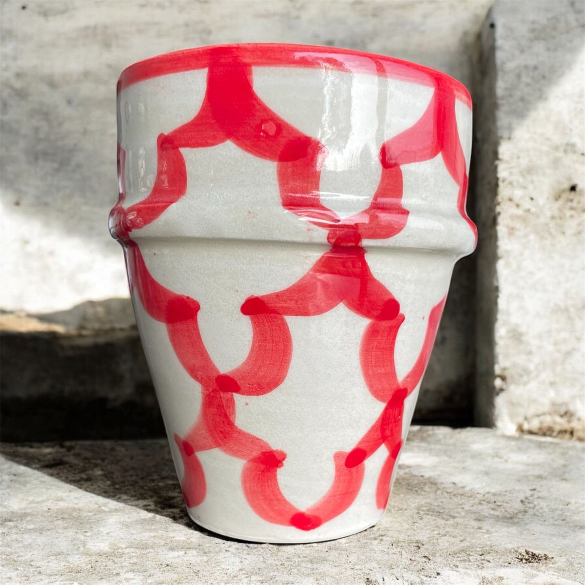 Handgemaakte Marokkaanse Mok - Keramiek - Rood motief - 1 st