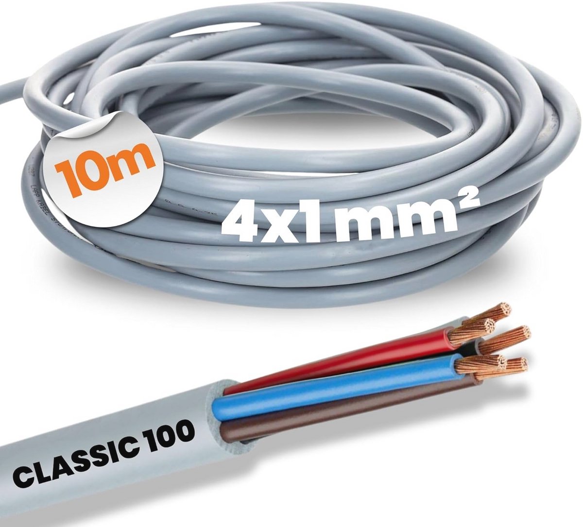 10 meter 4-aderige besturingskabel 4x1 mm² kleurgecodeerd PVC