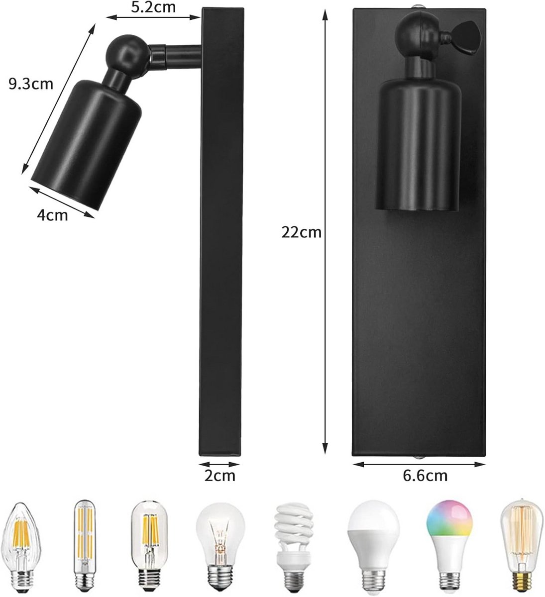 Moderne E27 Wandlamp Zwart voor Binnen - Industriële Wandverlichting met Schakelaar