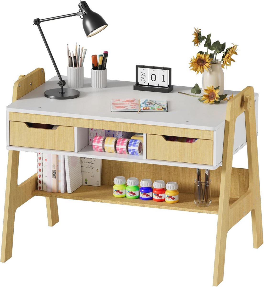 Hoogte Verstelbaar Kinderbureau - Multifunctionele Leertafel met Laden en Opbergvak - Perfect voor Thuiswerk of School
