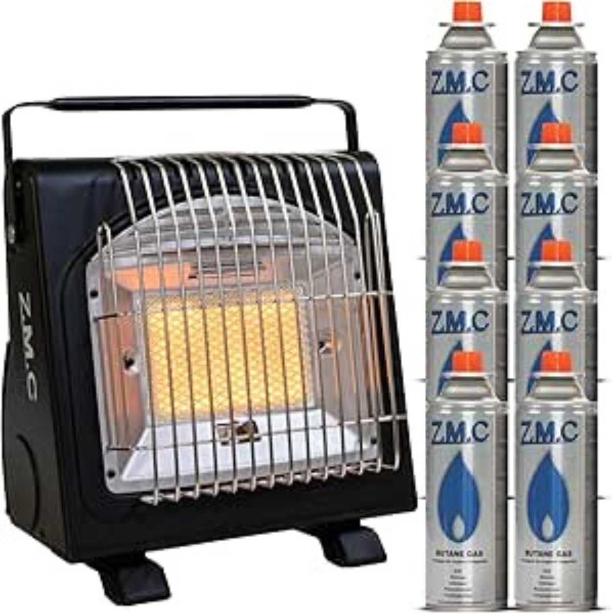 Z.M.C 2-in-1 draagbare gaskachel en gasfornuis + 8 gaspatronen 227 g, campingkachel 1,7 kW, perfecte warmtebron zonder stroom, gaskachel voor buiten, terrassen, mobiele terrasverwarming met piëzo-ontsteking