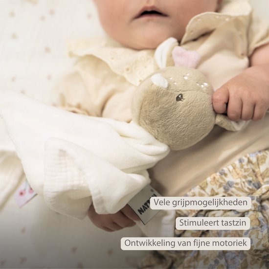 Nattou FanFan Baby Knuffeldoekje - 27 x 27 cm - Doudou hertje - Baby Cadeau - Gebroken Wit — afbeelding 2