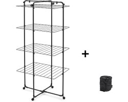 Brabantia HangOn Droogtoren - 30m - Inklapbaar wasrek - met Wasknijpertasje - Matt Black
