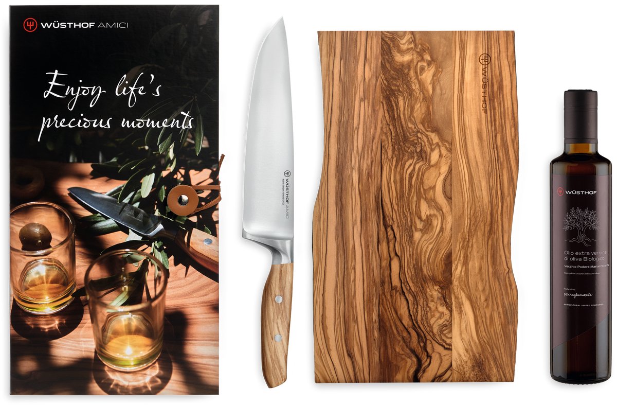 Wusthof Cadeauset Amici - Koksmes, Snijplank & Olijfolie