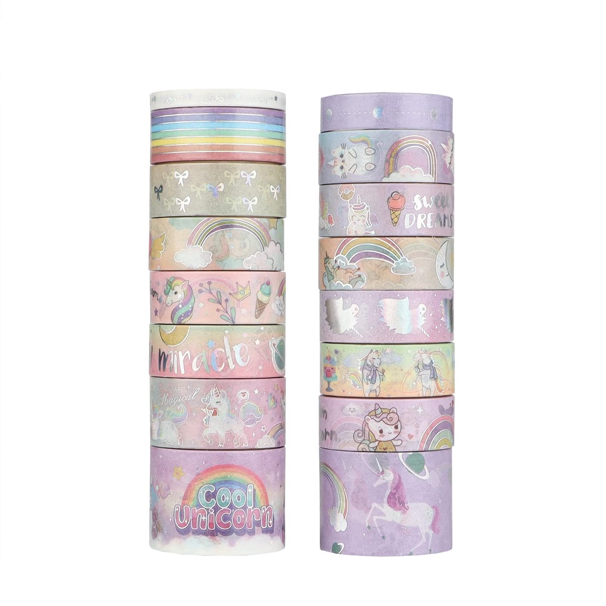 IMPERATORIS® 16 rollen eenhoorn washi tape Bullet/Junk Journal - Stickers Volwassenen - Plakband - 5 mm tot 30 mm - Washi Tape - Afplaktapes