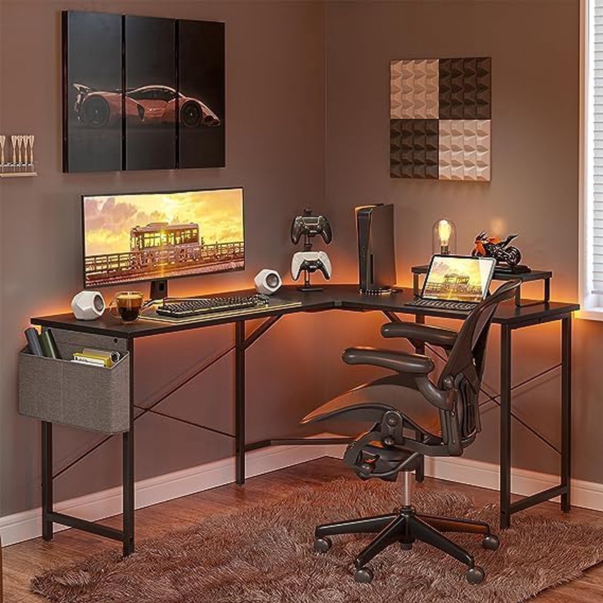 Thuys – CubiCubi L – Shaped Desk – 120cm Corner Desk – Gaming Desk – Zwart